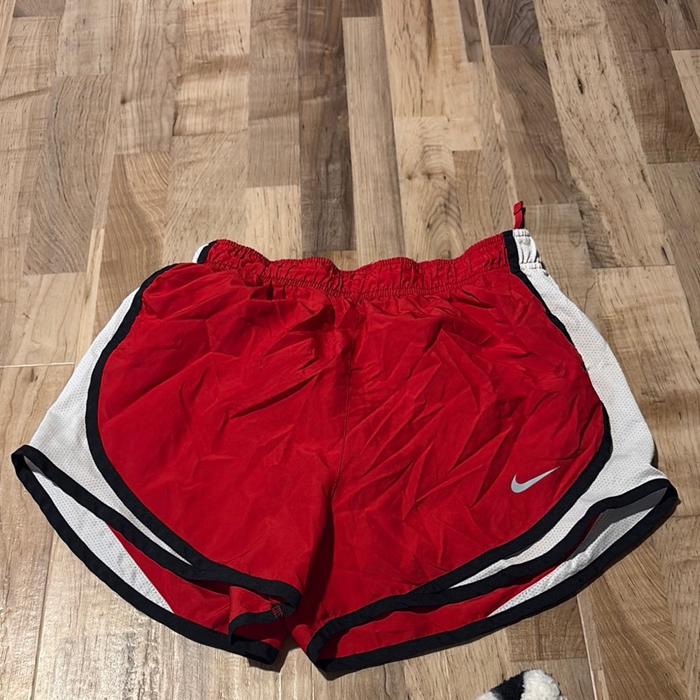 Nike Red and White Athletic Shorts Moisture-Wicking Design